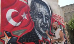 Gaziantep’te Erdoğan portresini duvara işledi