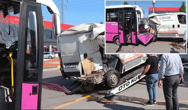 Kontrolden çıkan halk otobüsü otomobil ve minibüsü biçti: 1 yaralı