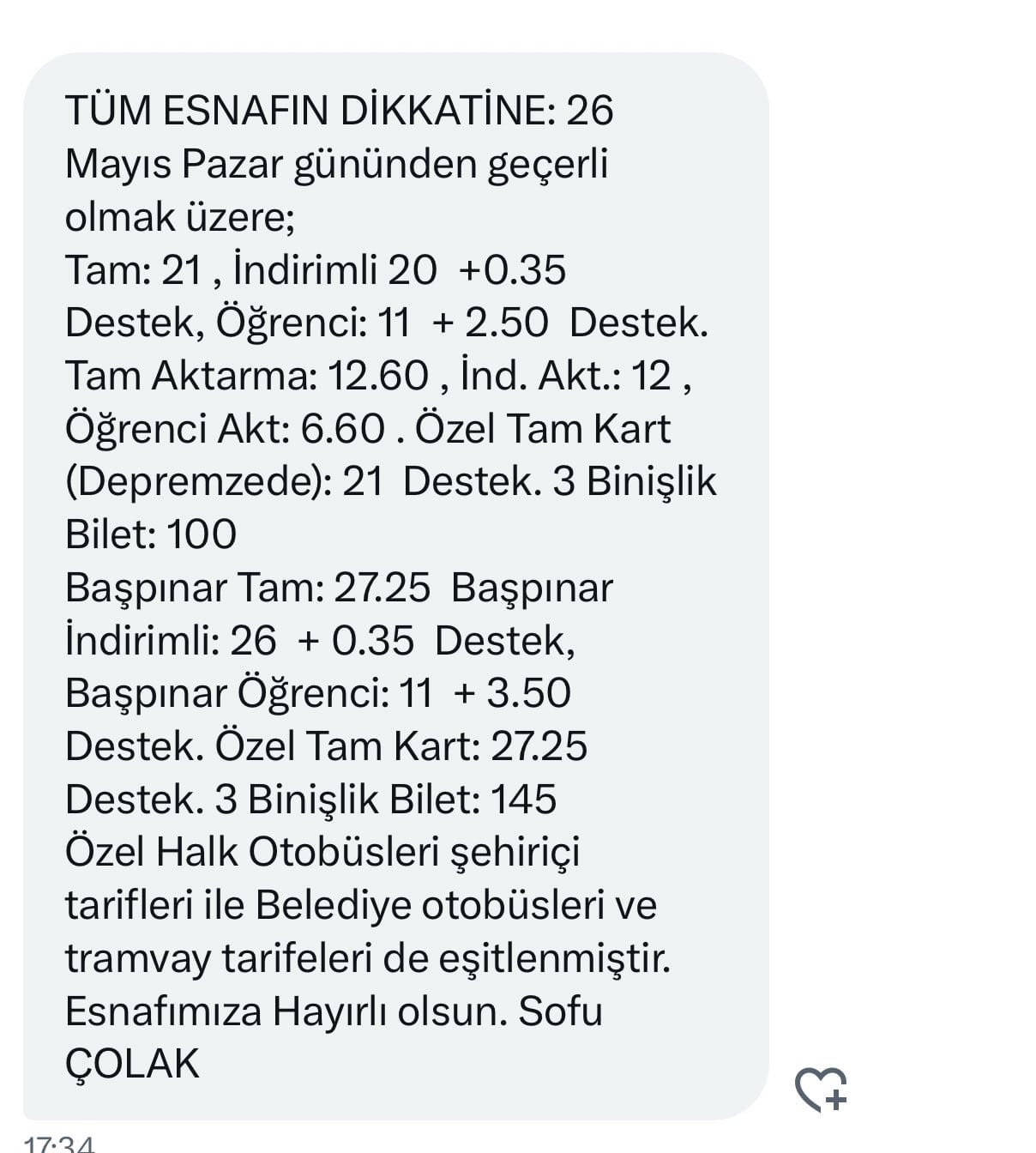 Gaziantep Toplu Taşıma Ücretleri 26 Mayıs Pazar Gününden Itibaren Geçerli Olmak Üzere Fiyat Tarifesi