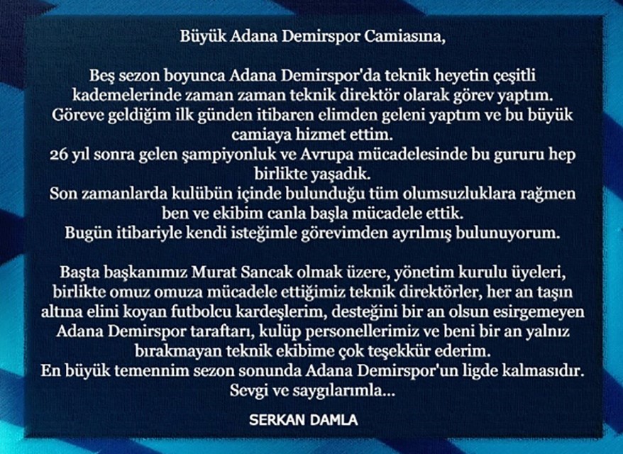 Adana Demirspor’da Beklenmedik Ayrılık!